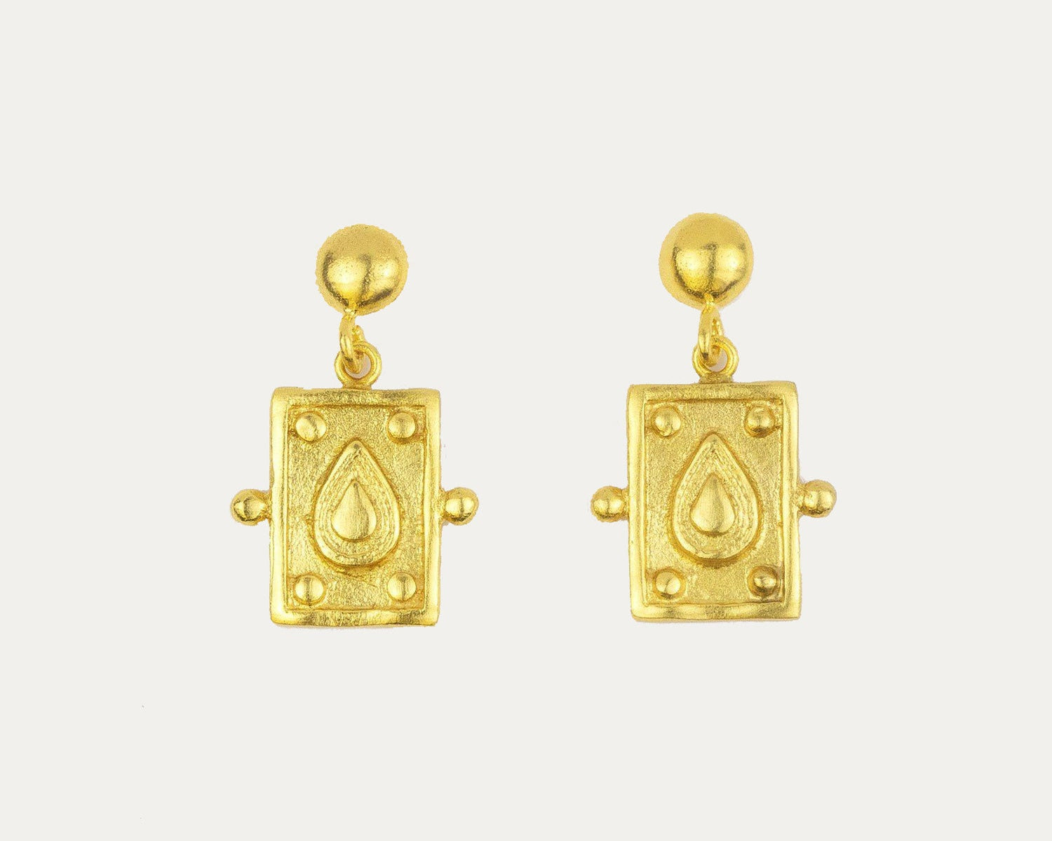 Tyche Engraved Gold Drop Stud Earrings | Sustainable Jewellery by Ottoman Hands