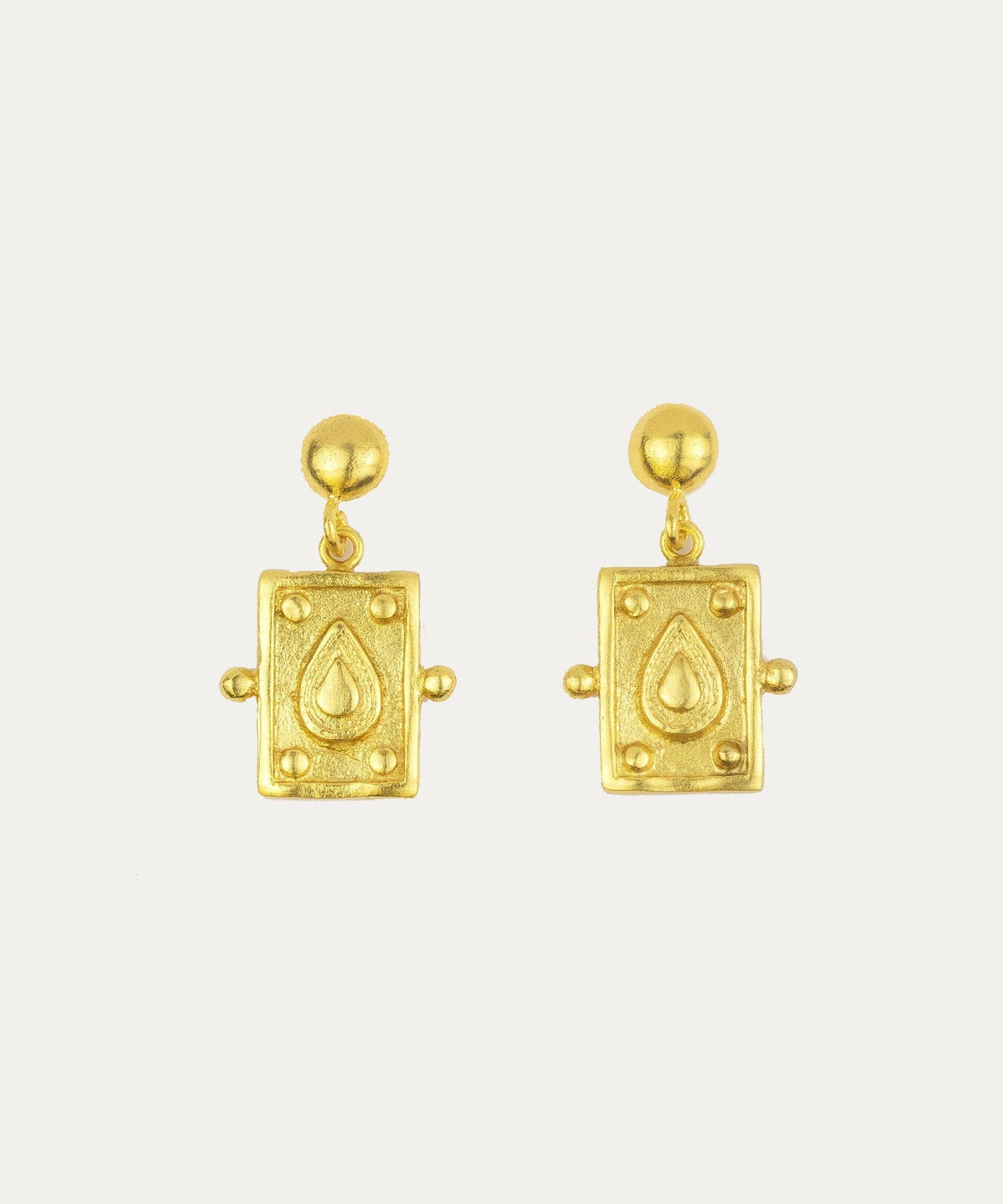 Tyche Engraved Gold Drop Stud Earrings | Sustainable Jewellery by Ottoman Hands