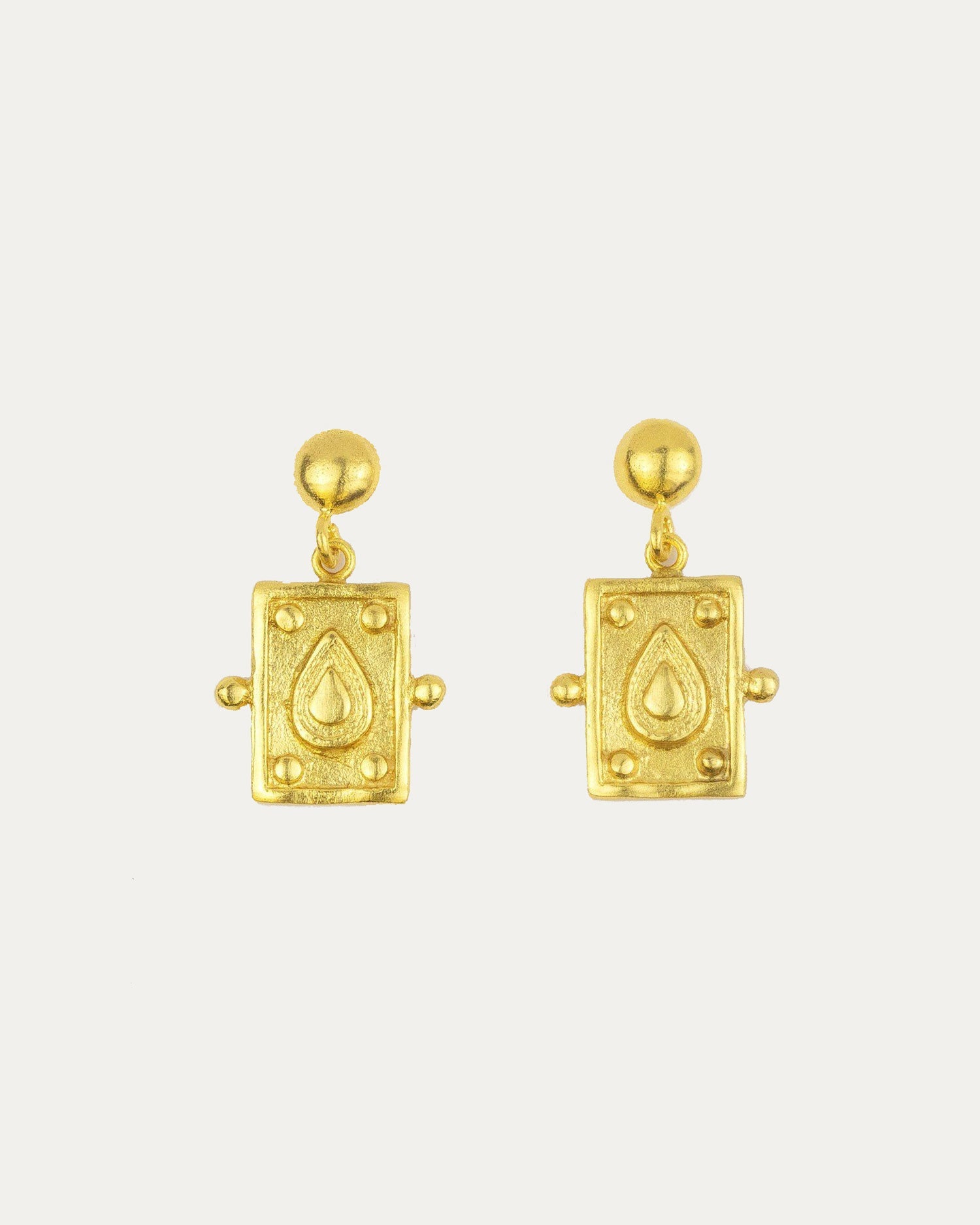 Tyche Engraved Gold Drop Stud Earrings | Sustainable Jewellery by Ottoman Hands