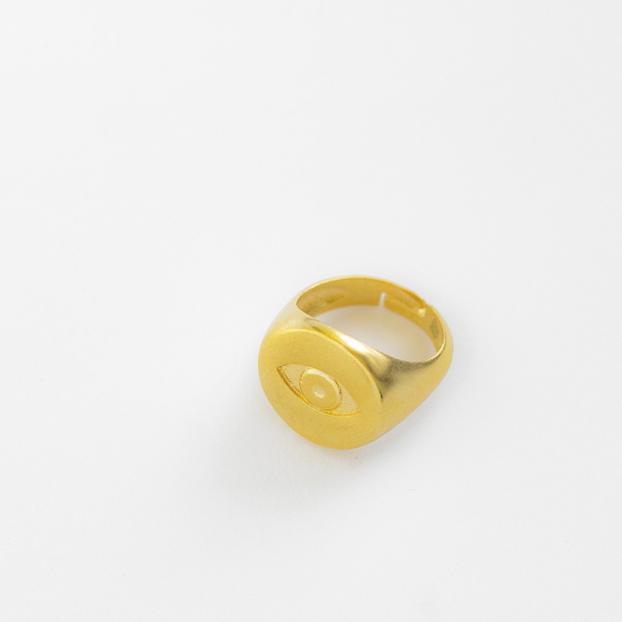 Evil Eye Gold Signet Ring | Sustainable Jewellery by Ottoman Hands