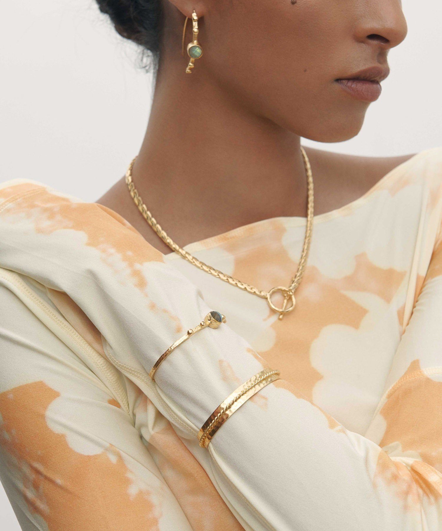 Filiz Labradorite Pull Through Hoop Earrings | Sustainable Jewellery by Ottoman Hands