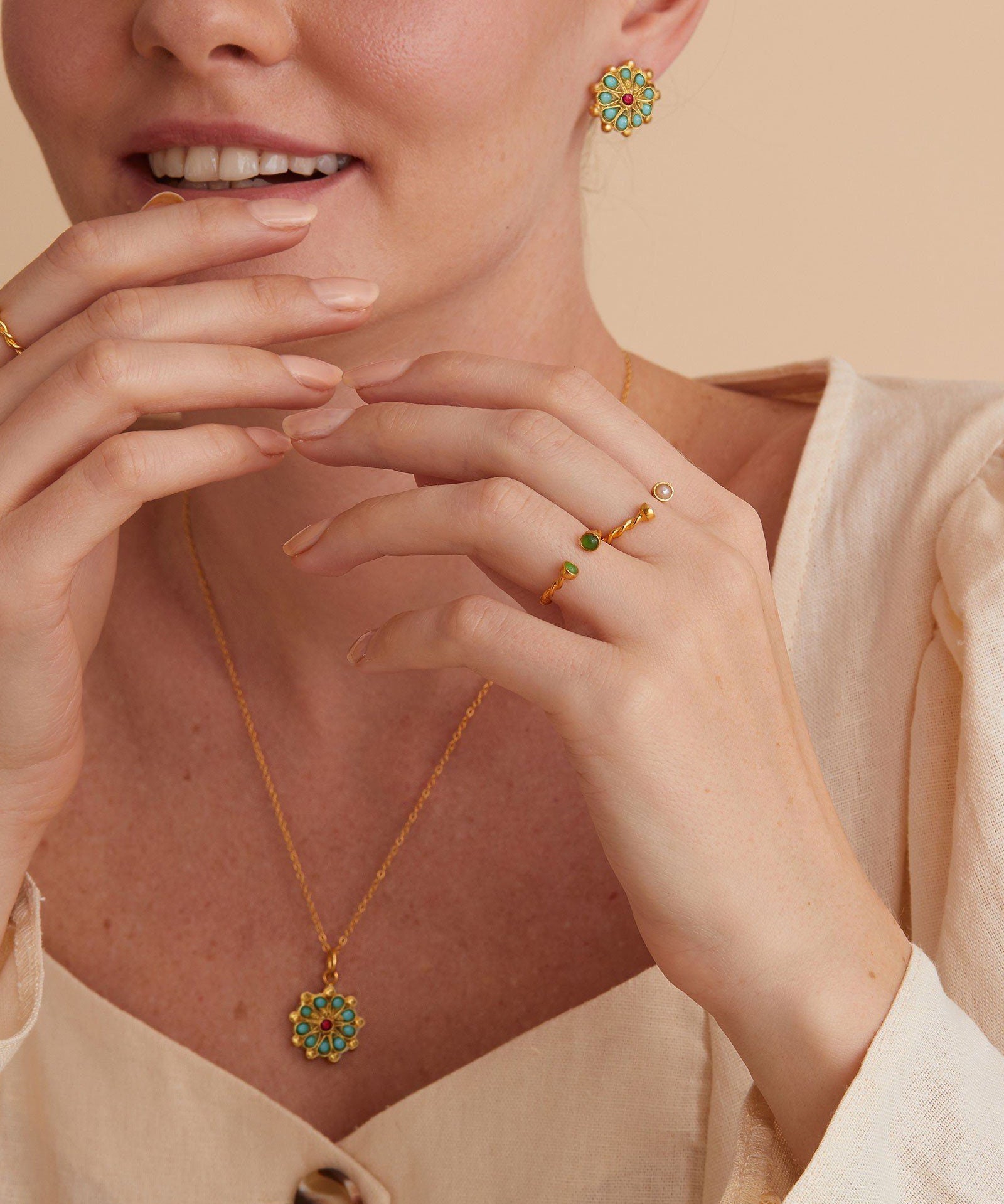 Marigold Turquoise and Red Agate Beaded Pendant Necklace | Sustainable Jewellery by Ottoman Hands