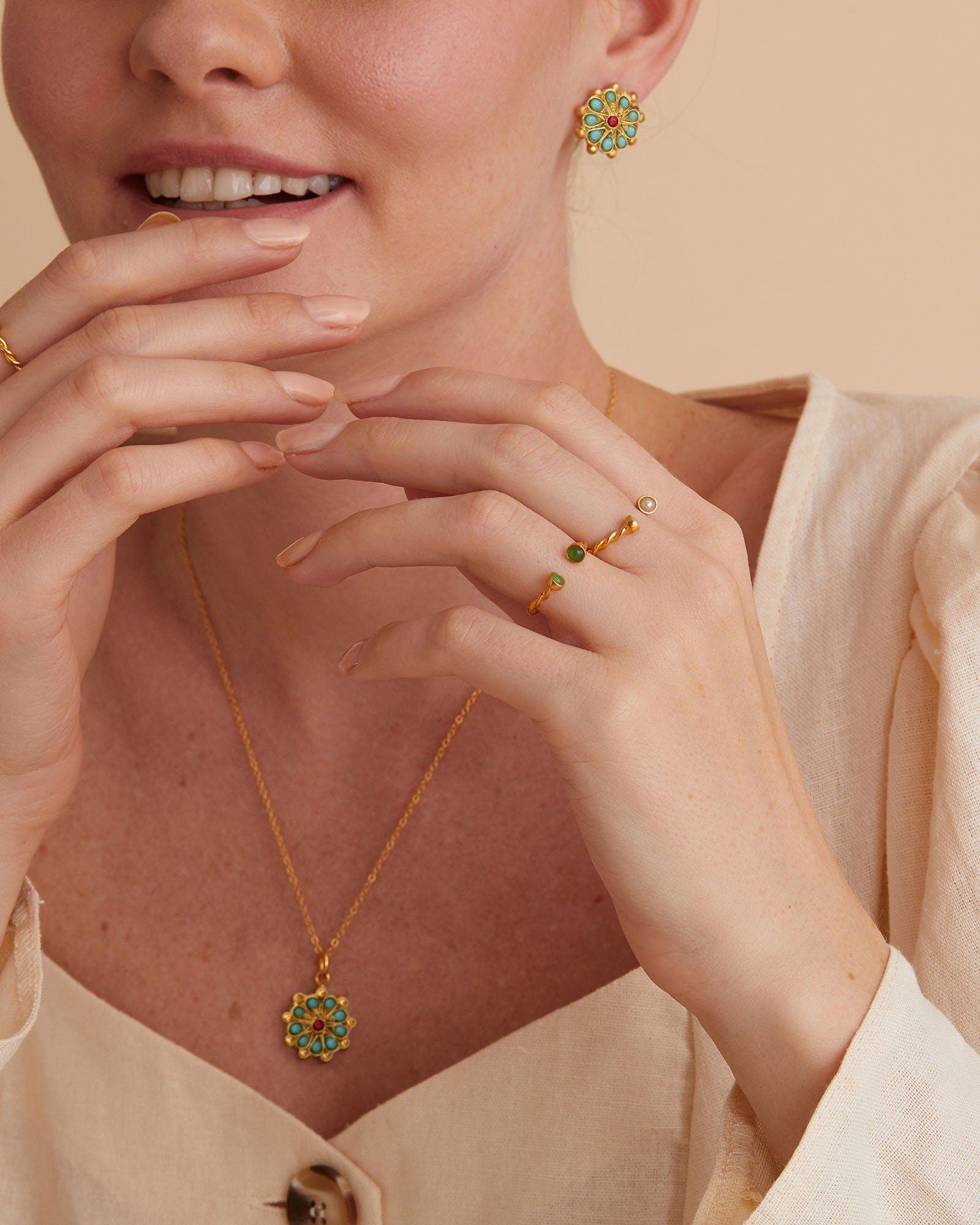 Marigold Turquoise and Red Agate Beaded Pendant Necklace | Sustainable Jewellery by Ottoman Hands