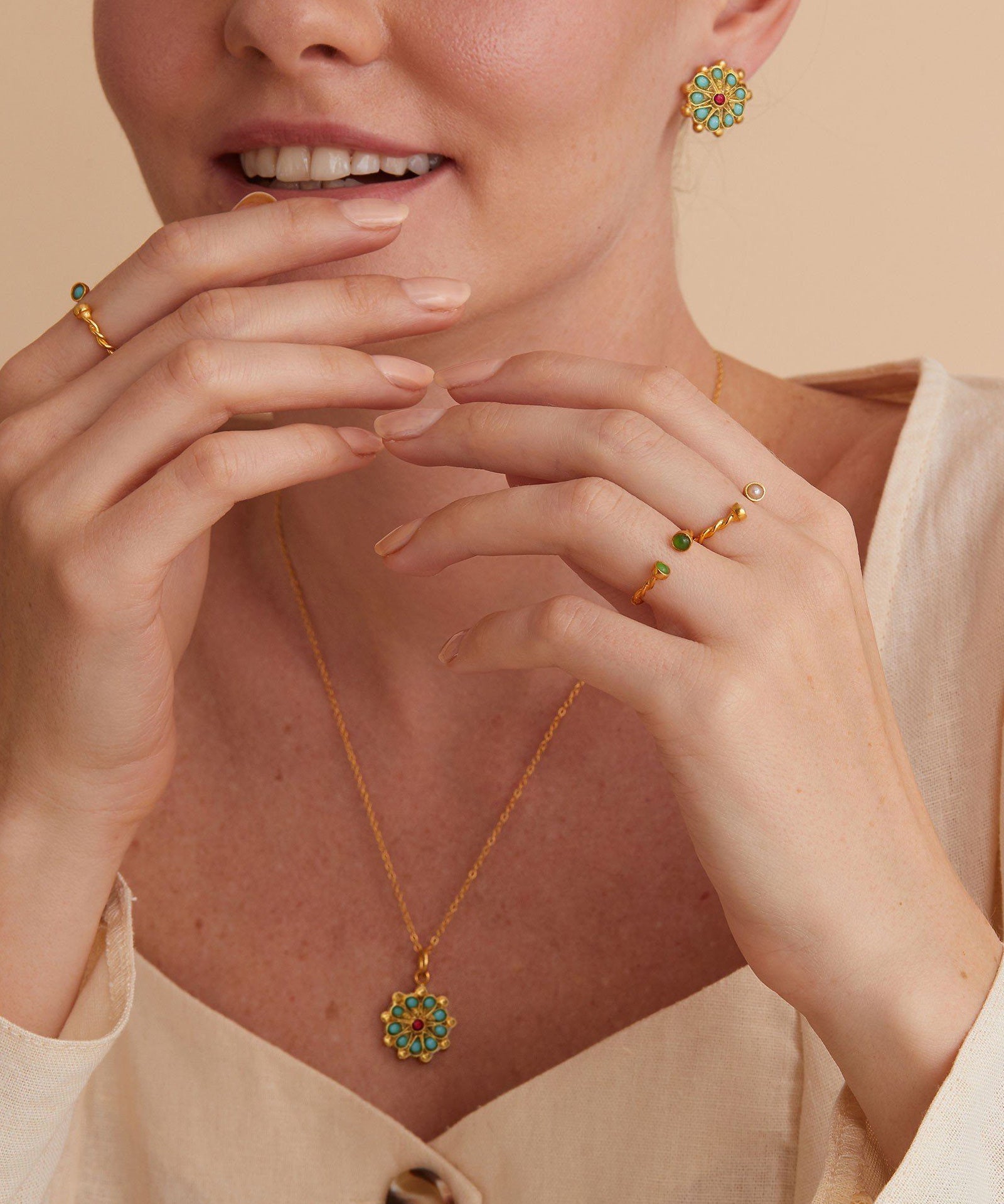 Marigold Turquoise and Red Agate Beaded Stud Earrings | Sustainable Jewellery by Ottoman Hands