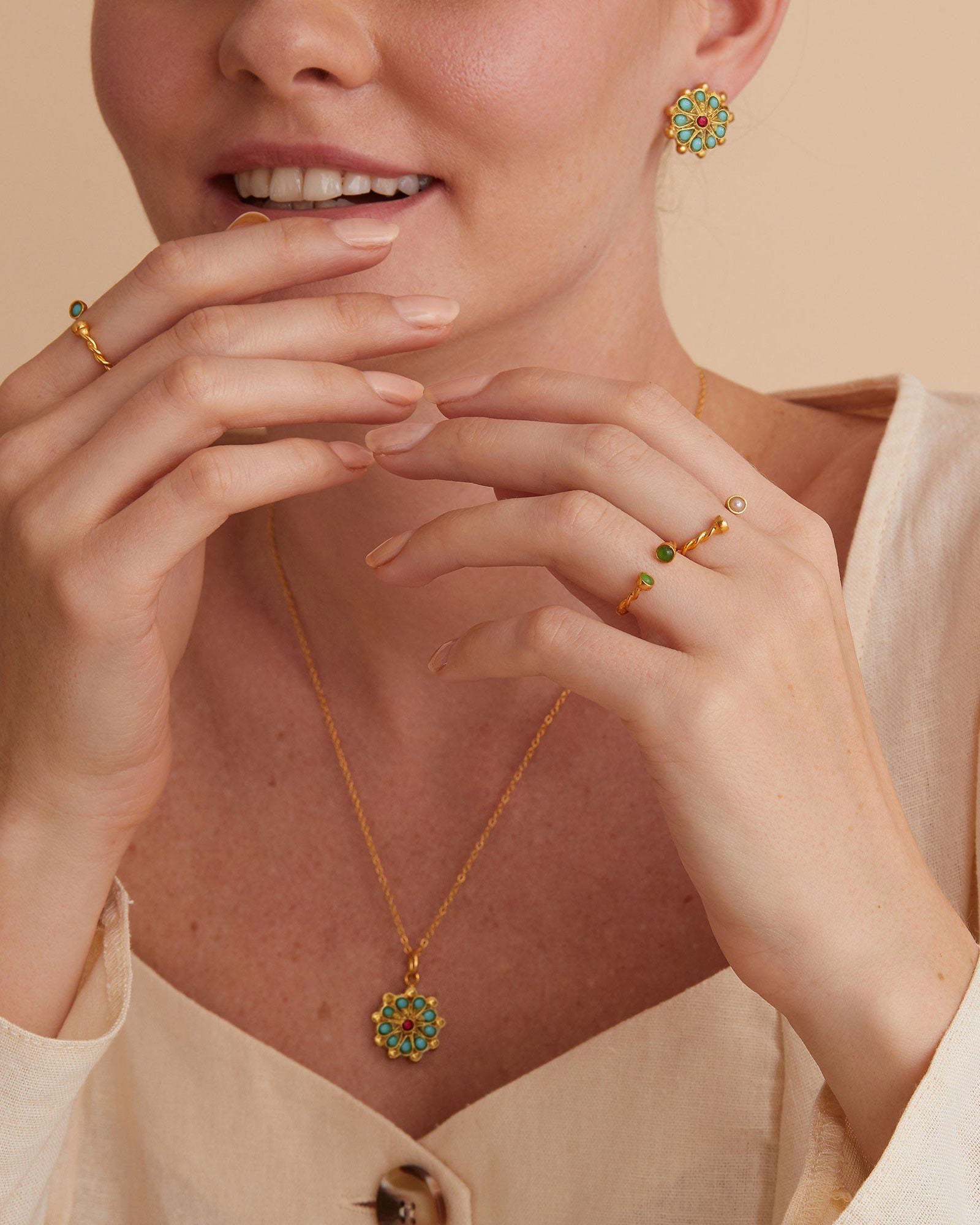 Marigold Turquoise and Red Agate Beaded Stud Earrings | Sustainable Jewellery by Ottoman Hands