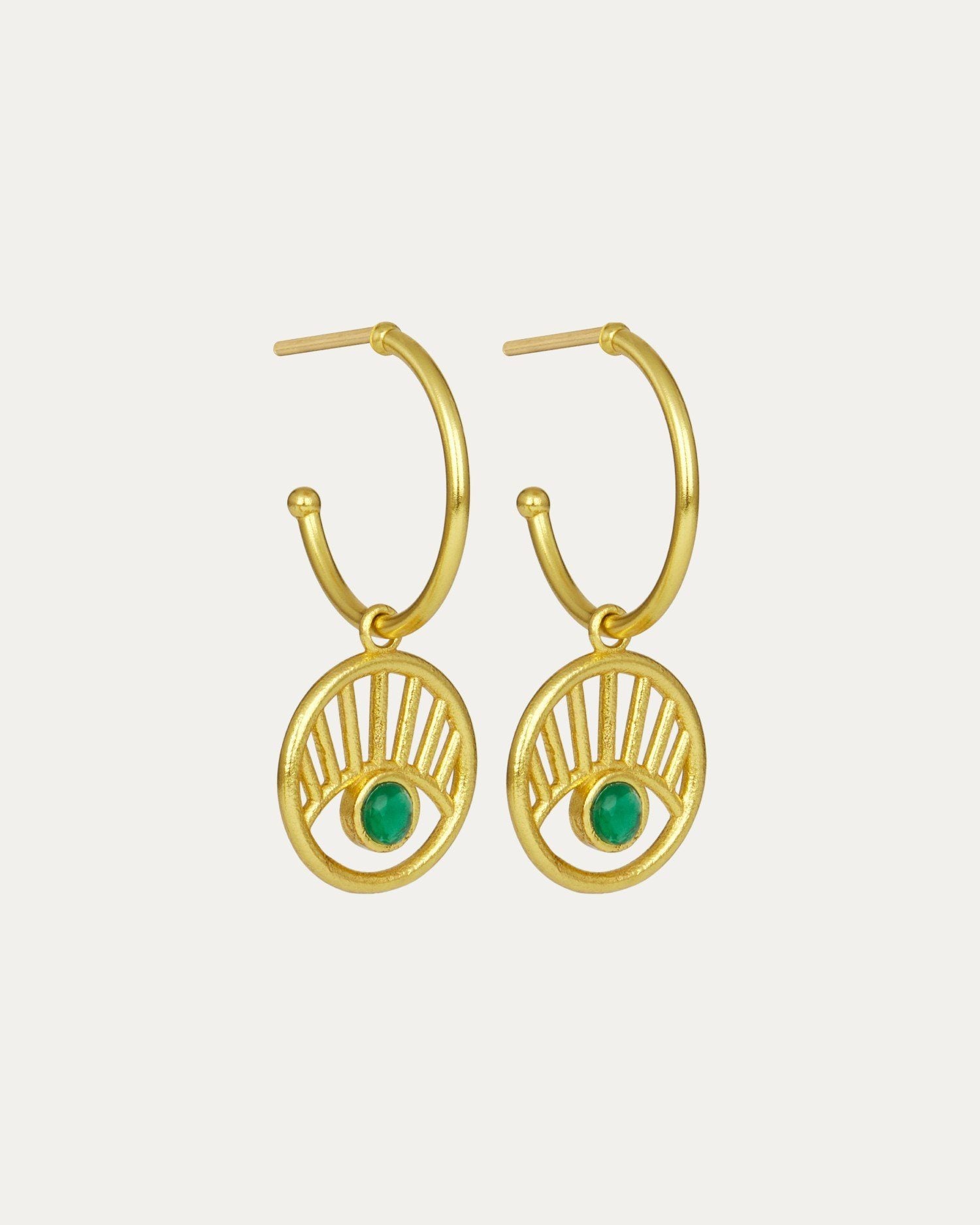 Occhio Eye Hoop Earrings with Green Crystals | Sustainable Jewellery by Ottoman Hands