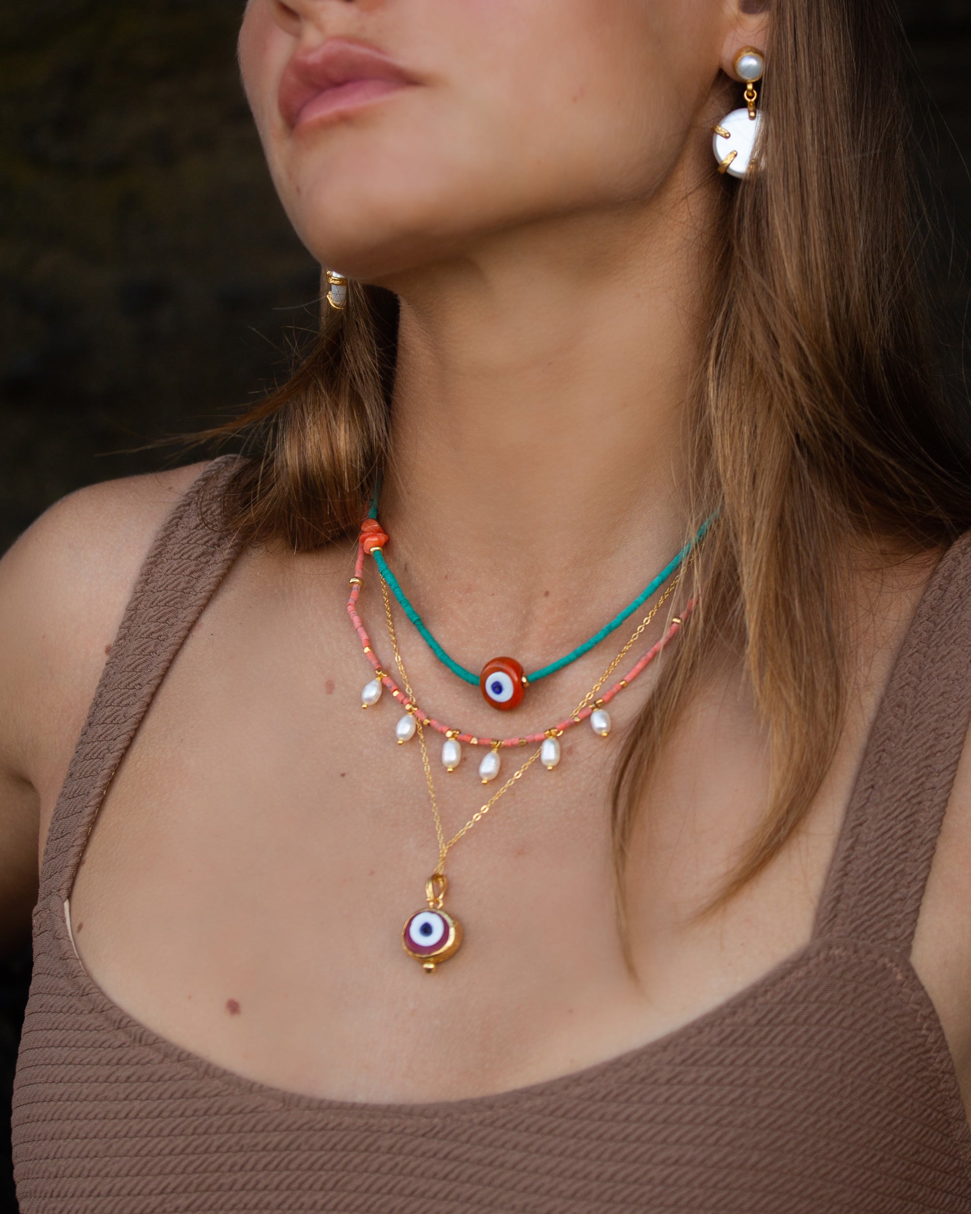 Stella Pearl and Orange Beaded Necklace | Sustainable Jewellery by Ottoman Hands