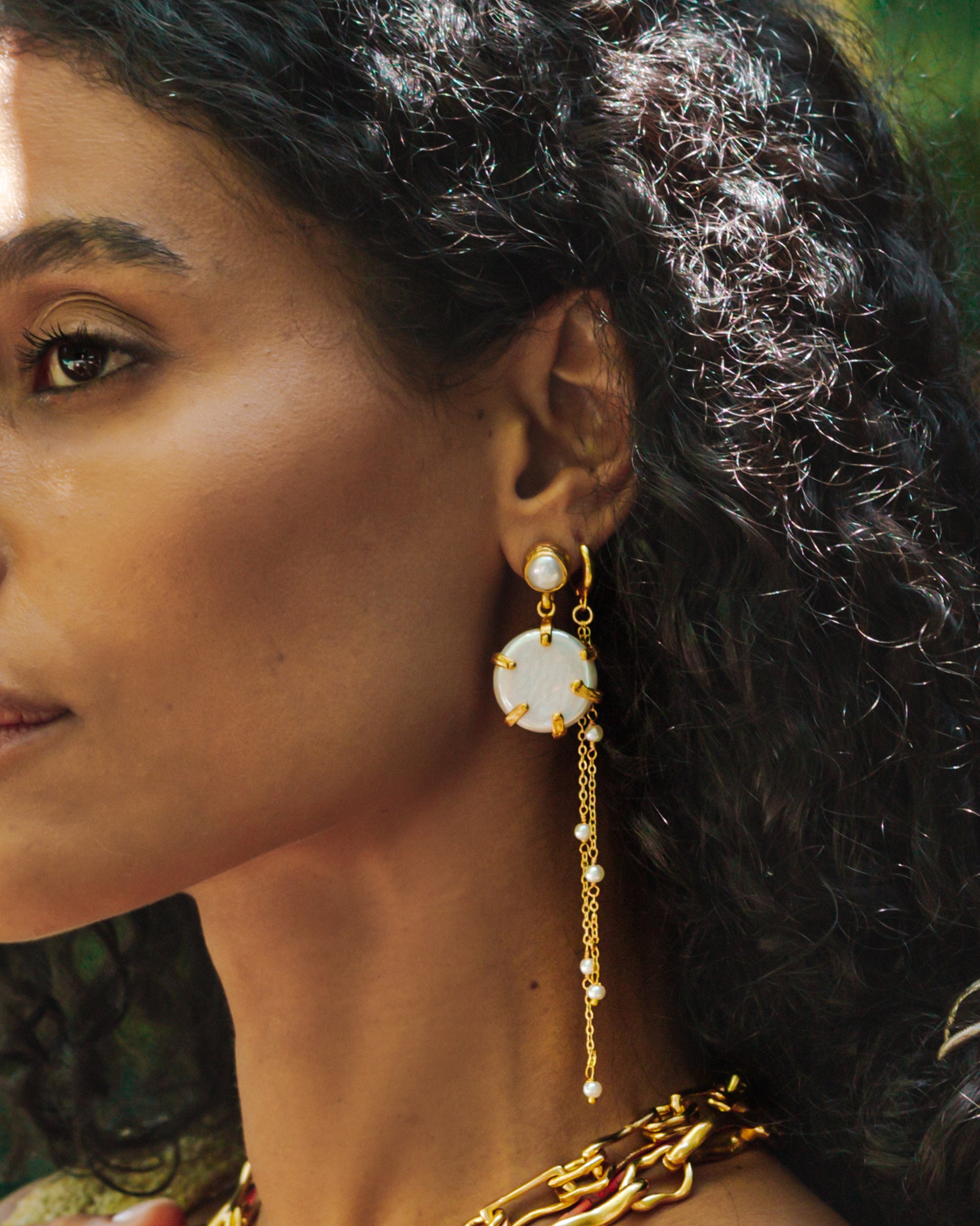 Lola Pearl Chain Drop Huggie Earrings | Sustainable Jewellery by Ottoman Hands