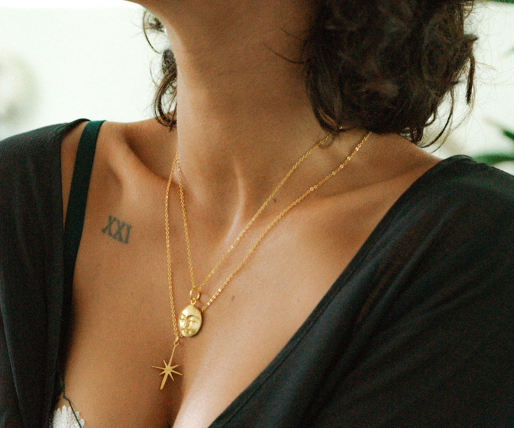 Moon Face Gold Pendant Necklace | Sustainable Jewellery by Ottoman Hands