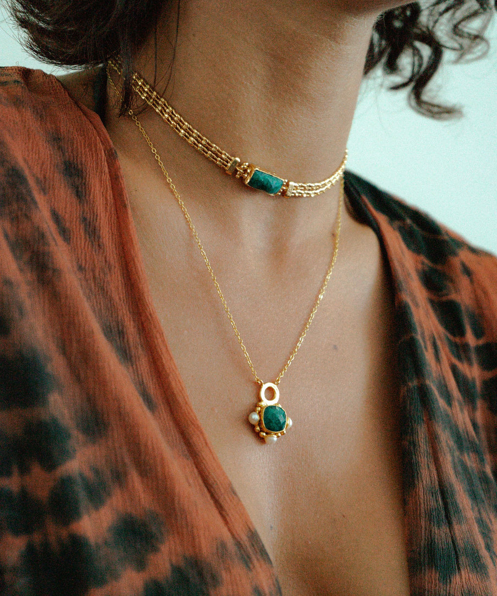 Esther Emerald and Pearl Pendant Necklace | Sustainable Jewellery by Ottoman Hands