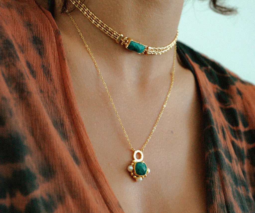Esther Emerald and Pearl Pendant Necklace | Sustainable Jewellery by Ottoman Hands