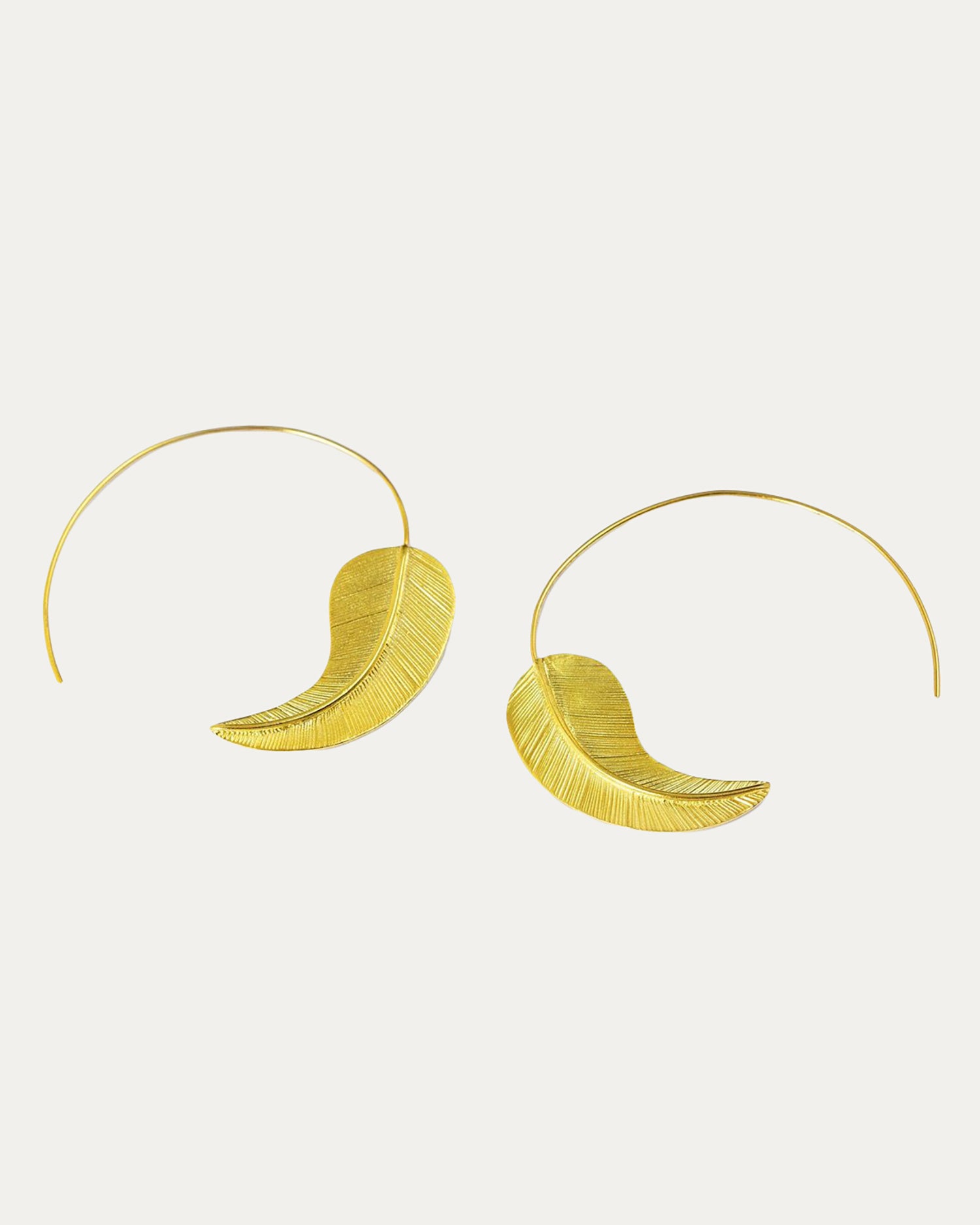 Gold feather shop pull through earrings