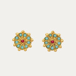 Marigold Turquoise and Red Agate Beaded Stud Earrings | Sustainable Jewellery by Ottoman Hands