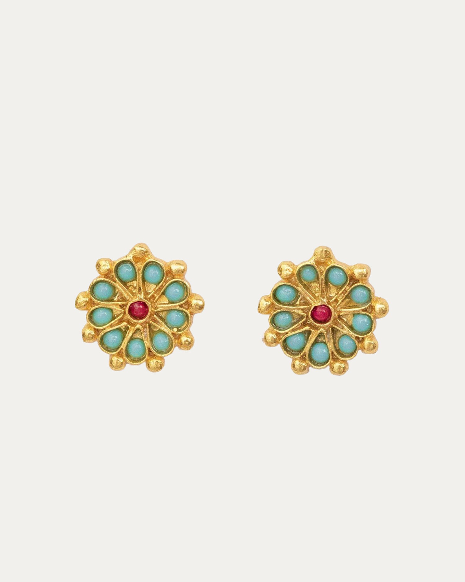 Marigold Turquoise and Red Agate Beaded Stud Earrings | Sustainable Jewellery by Ottoman Hands