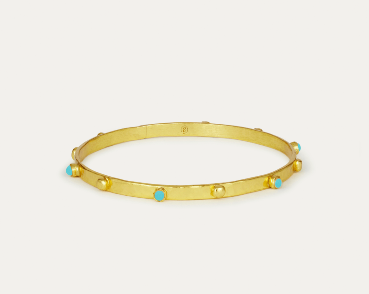 Tanrica Gold Bangle Bracelet with Turquoise Beads | Sustainable Jewellery by Ottoman Hands